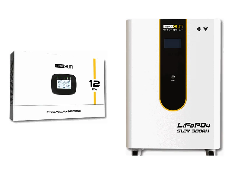 Mexxsun 12 kW Monofaze Off Grid Hibrit İnverter + 15,36 kWh Lityum Batarya Paketi